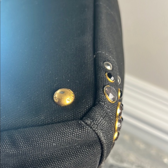Prada Canapa Studded Black Denim Tote Bag - Picture 6 of 11